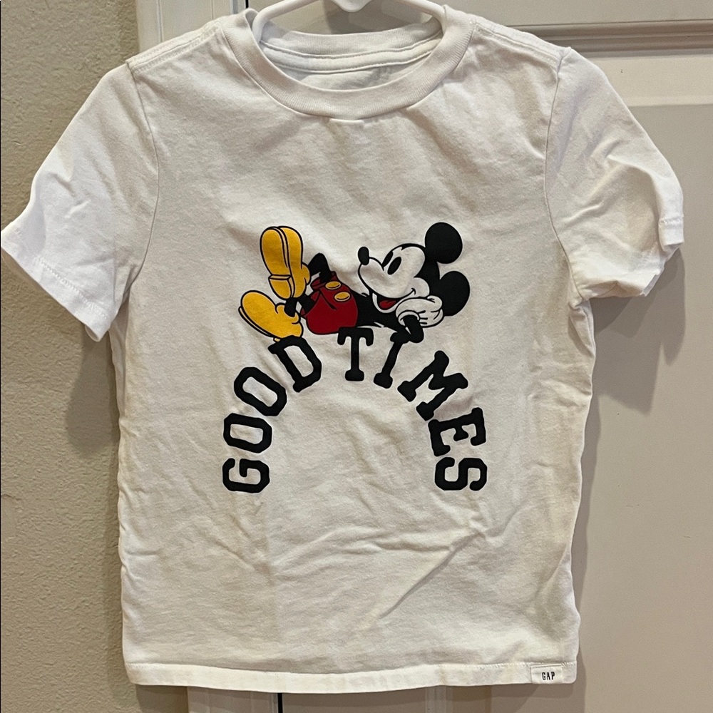 Disney x Gap Kids 4-5 XS White T-Shirt with Mickey Mouse and Good Times Print